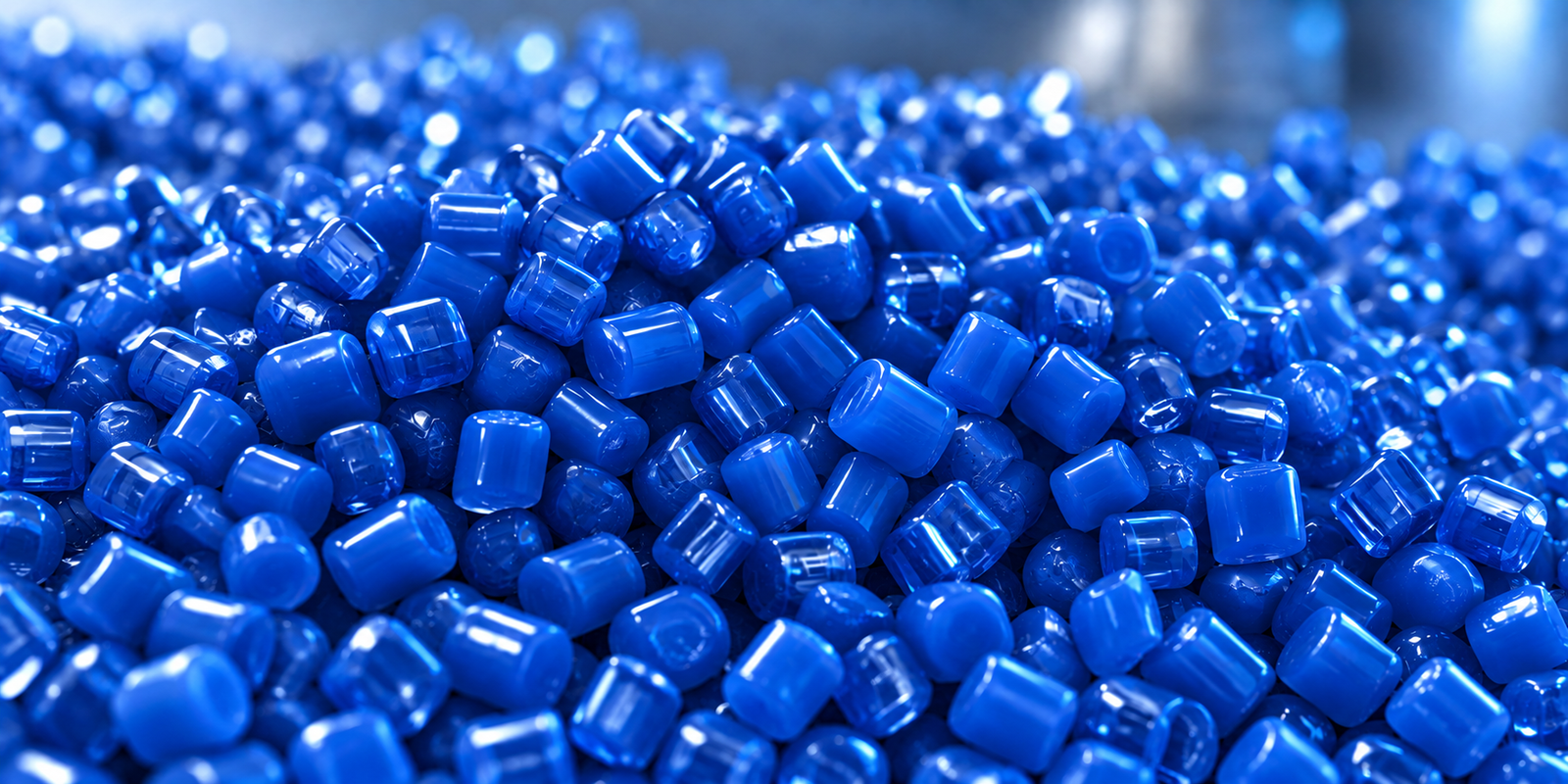 Blue polymer pellets after masterbatch application